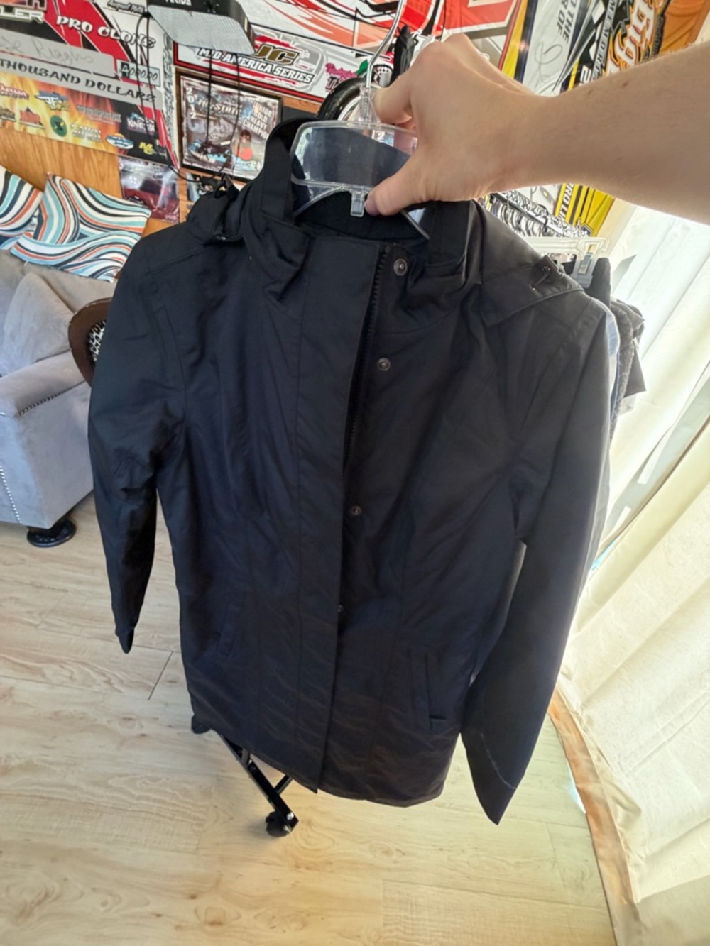 Eddie Bauer Quilted Black Jacket with Hood